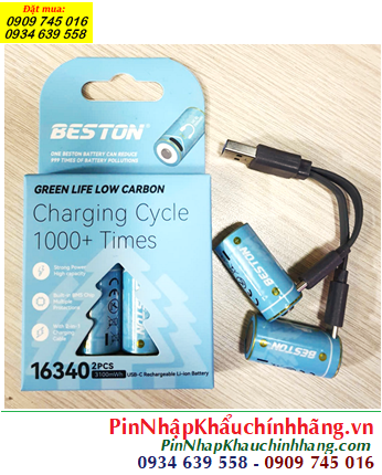 BESTON 34C-85 Pin sạc 3.7v 16340 Li-ion (3100mWh tương đương = 850mAh), USB Type-C /Vỉ 02 viên